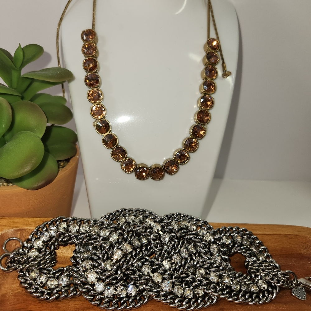 #2534, STELLA & DOT VIDA NECKLACE, & PETRA BRAIDED SILVER PLATED CRYSTAL CUFF